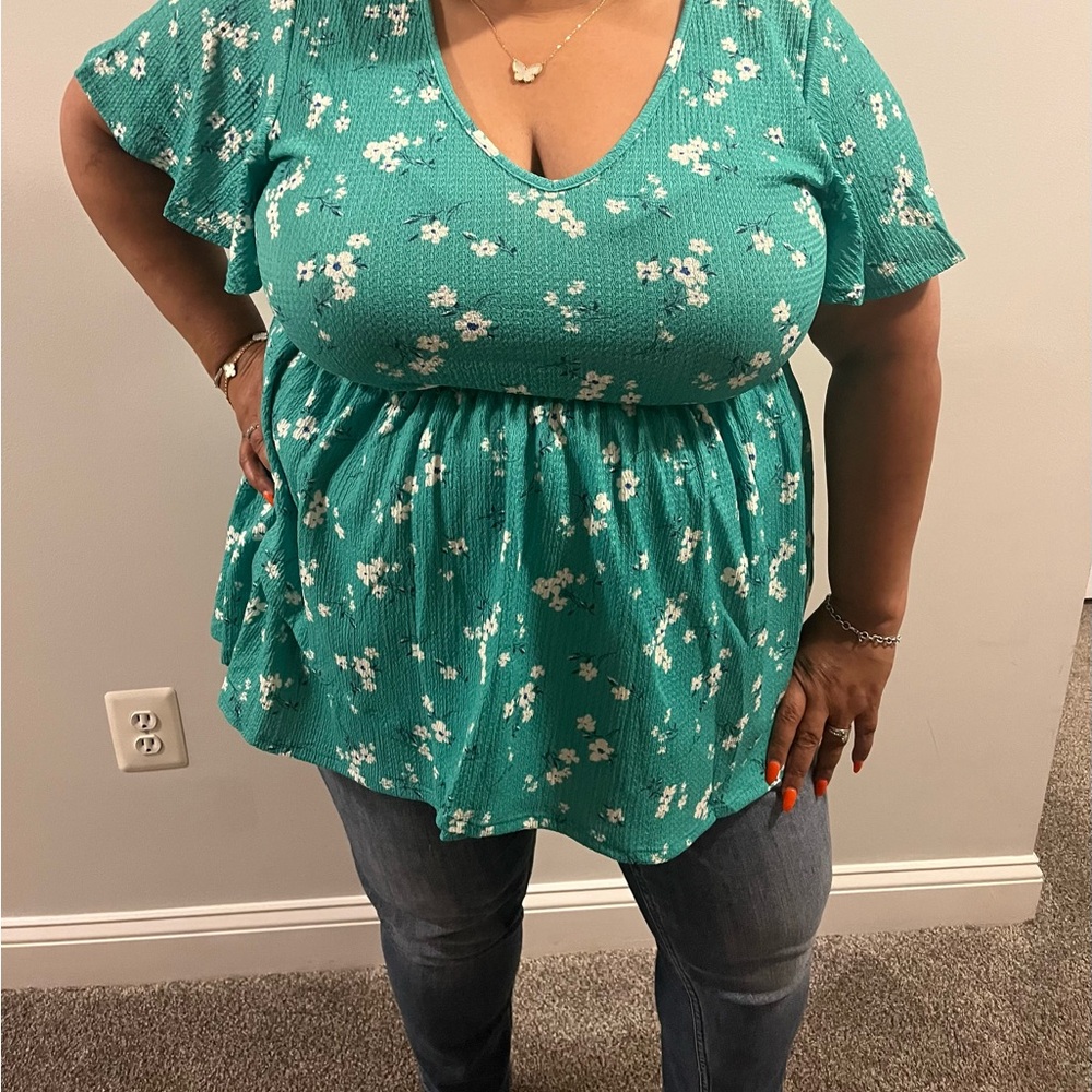 Vanilla Bay Green Flutter Sleeve Blouse Relaxed Fit